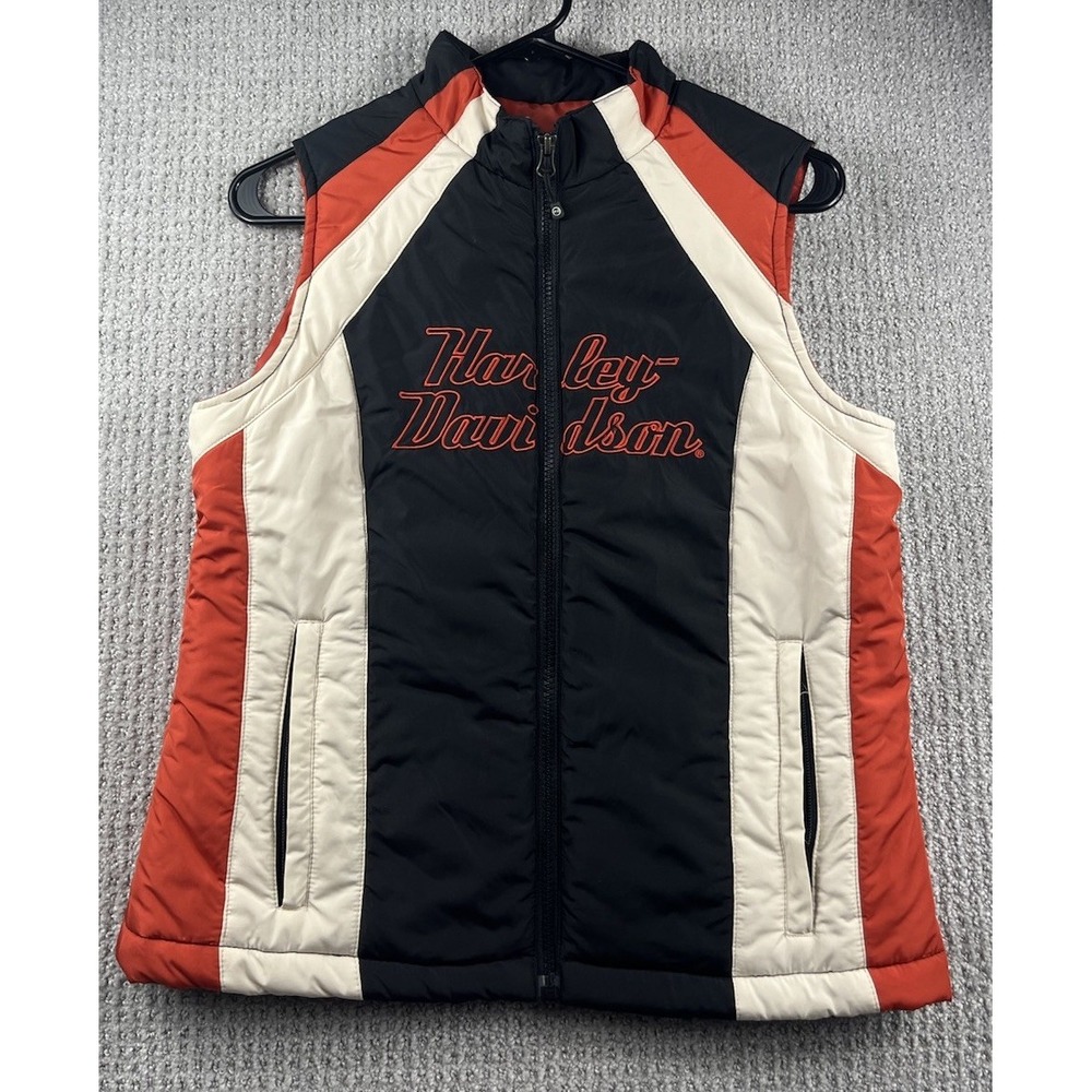 Harley Davidson Lightweight Puffer‎ Vest Women's Small Full Zip Orange Black